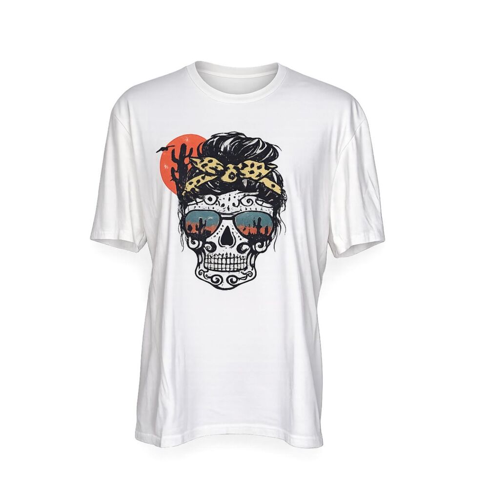 GILDAN SOFTSTYLE SUGAR SKULL CACTUS SUNSET REFLECTION GRAPHICS CREWNECK T-SHIRT